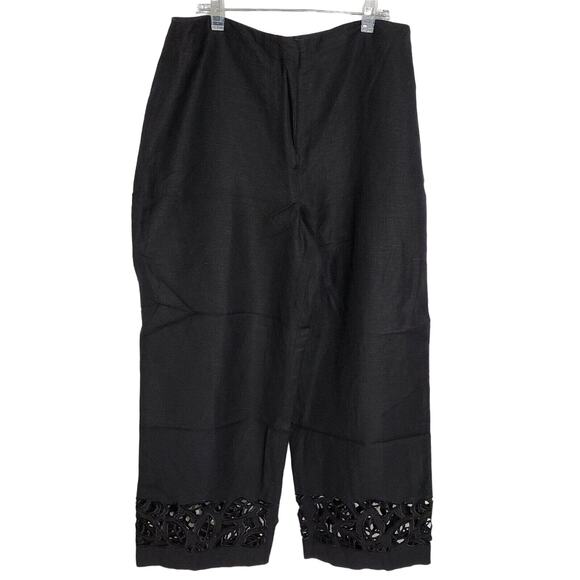 Larry Levine Womens Cropped Pants Size 8 Cropped Embroidered Detail Linen Blend - Picture 1 of 11